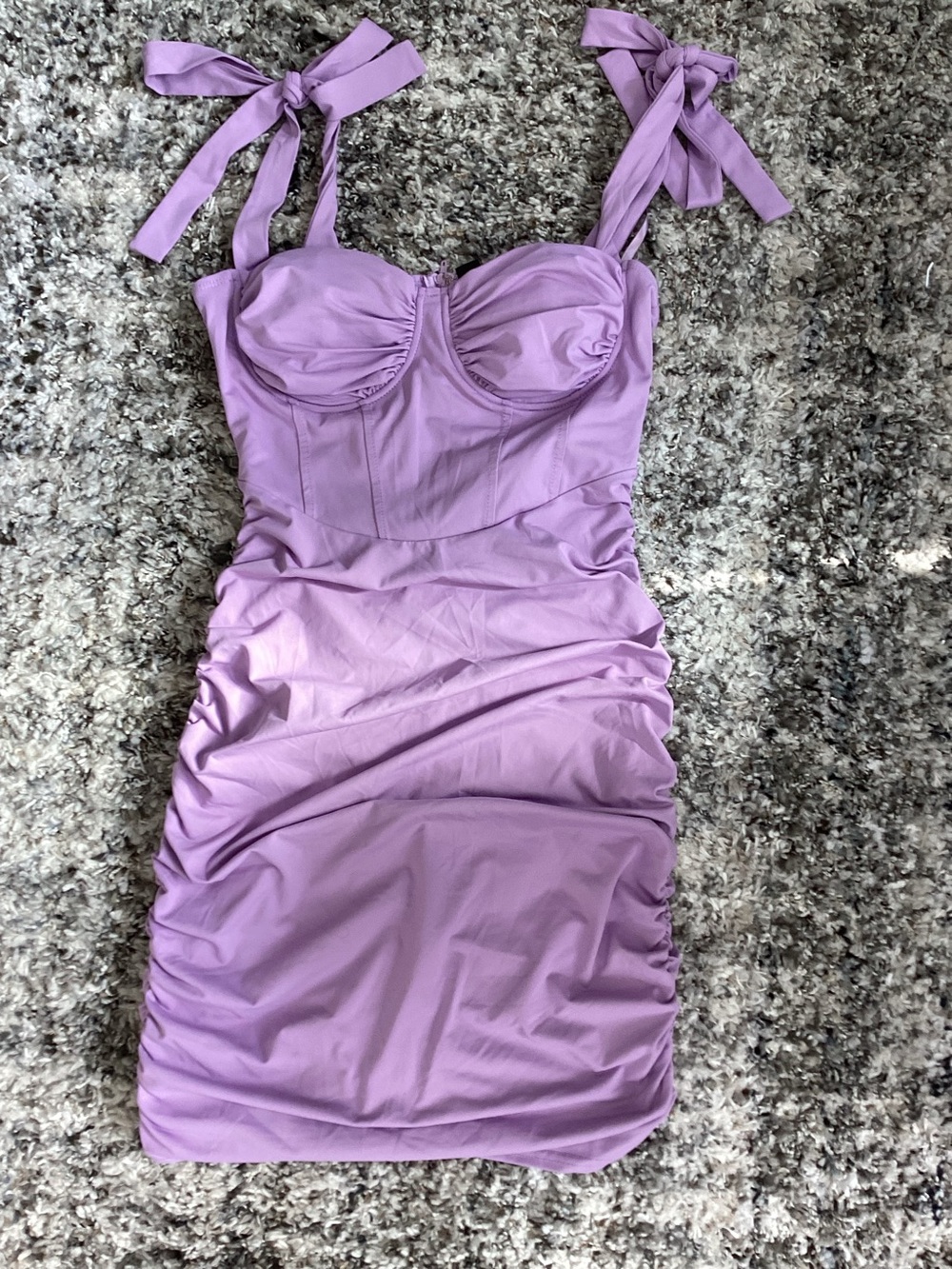 Windsor Lavender Tie-Shoulder Ruched Mini Dress